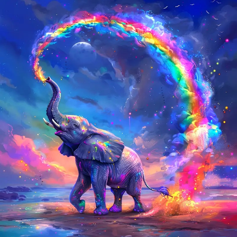 Olifant en regenboog