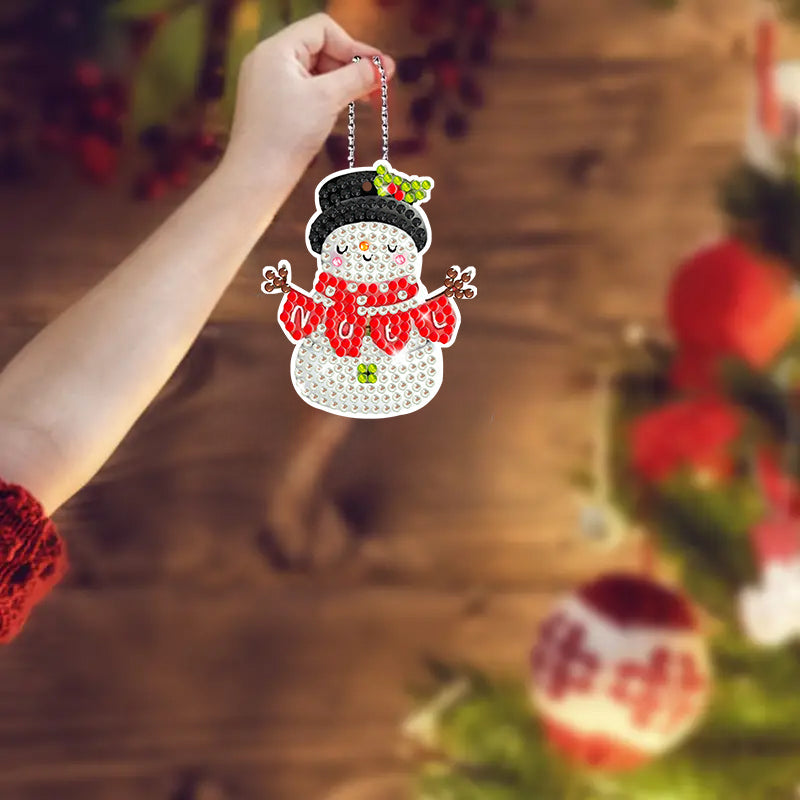 6 stuks DIY Diamond Painting Sleutelhanger | Sneeuwpop (Enkele zijde)