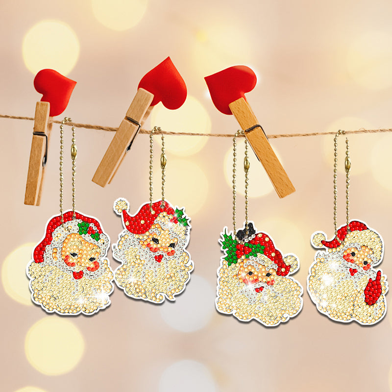 6 stuks DIY Diamond Painting Sleutelhanger | Kerstman (Enkele zijde)