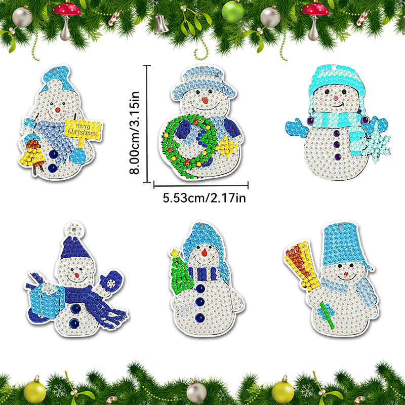 6 stuks DIY Diamond Painting Sleutelhanger | Sneeuwpop (Enkele zijde)