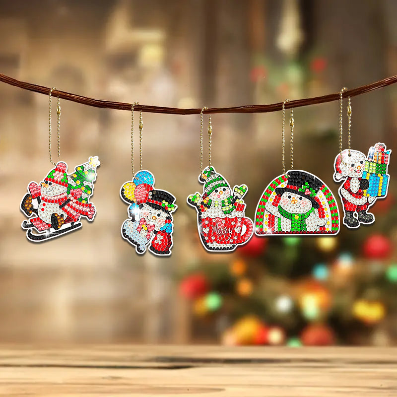 11 stuks DIY Diamond Painting Sleutelhanger | Sneeuwpop (Enkele zijde)