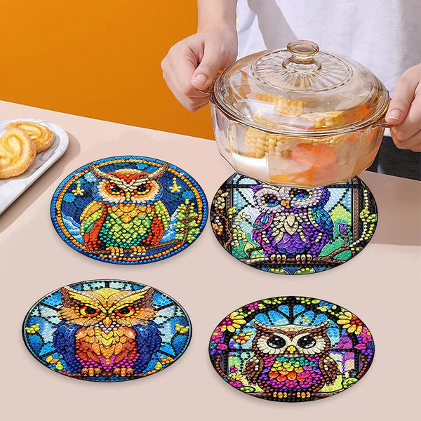 Diamond Painting Placemats | Uilen (4 Stuks / Set) | Inclusief Beugel