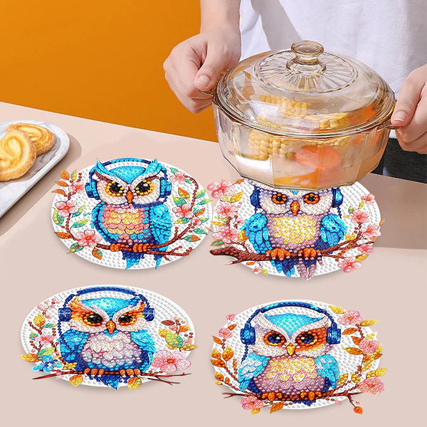 Diamond Painting Placemats | Uilen (4 Stuks / Set) | Inclusief Beugel
