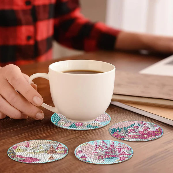 Diamond Painting Onderzetter | Fantasie Huis (Set Van 8) | Zonder Beugel