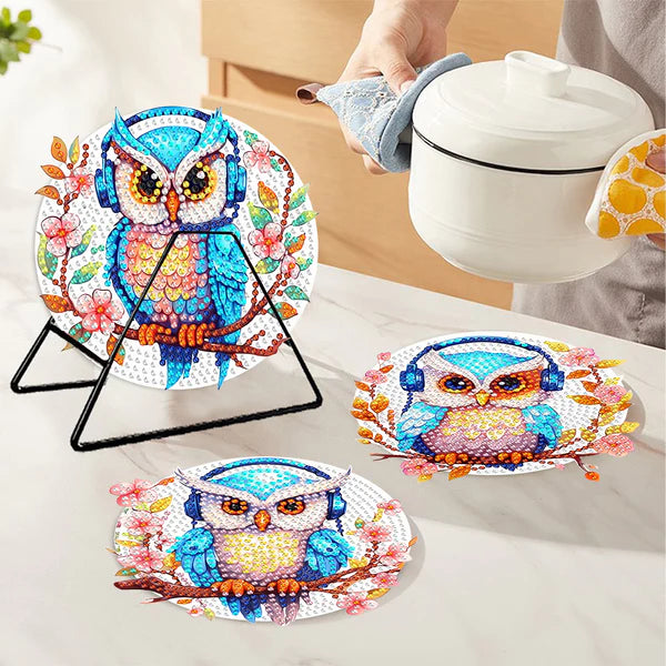 Diamond Painting Placemats | Uilen (4 Stuks / Set) | Inclusief Beugel
