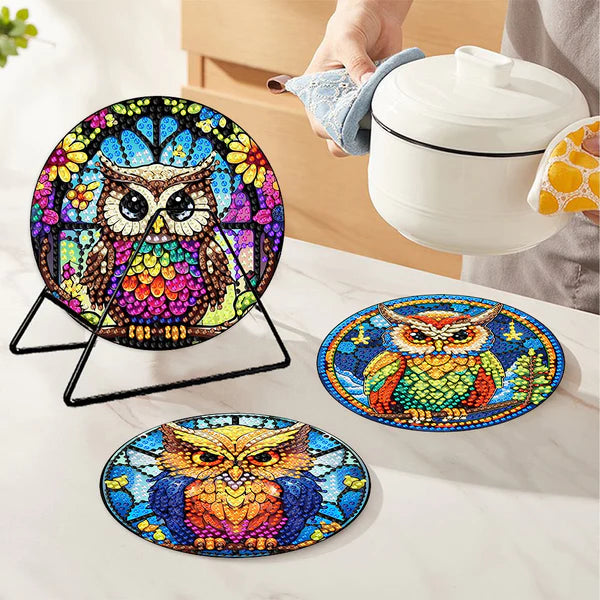Diamond Painting Placemats | Uilen (4 Stuks / Set) | Inclusief Beugel