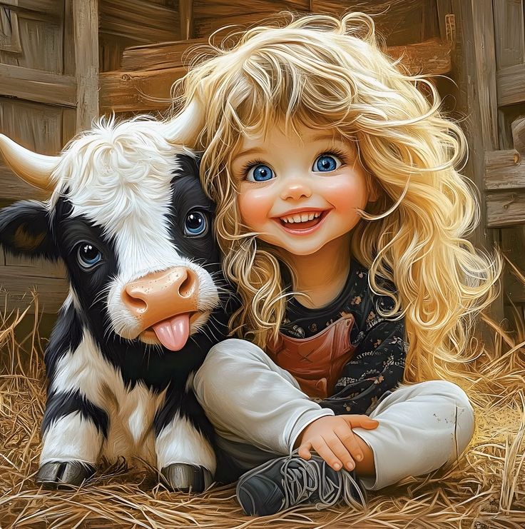 Klein meisje en koe