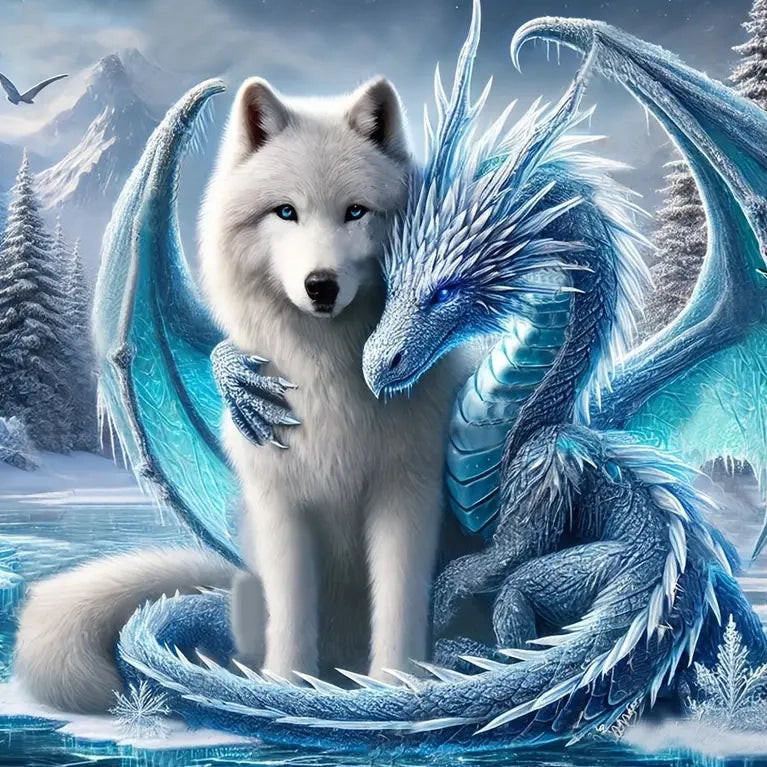 IJsdraak en wolf