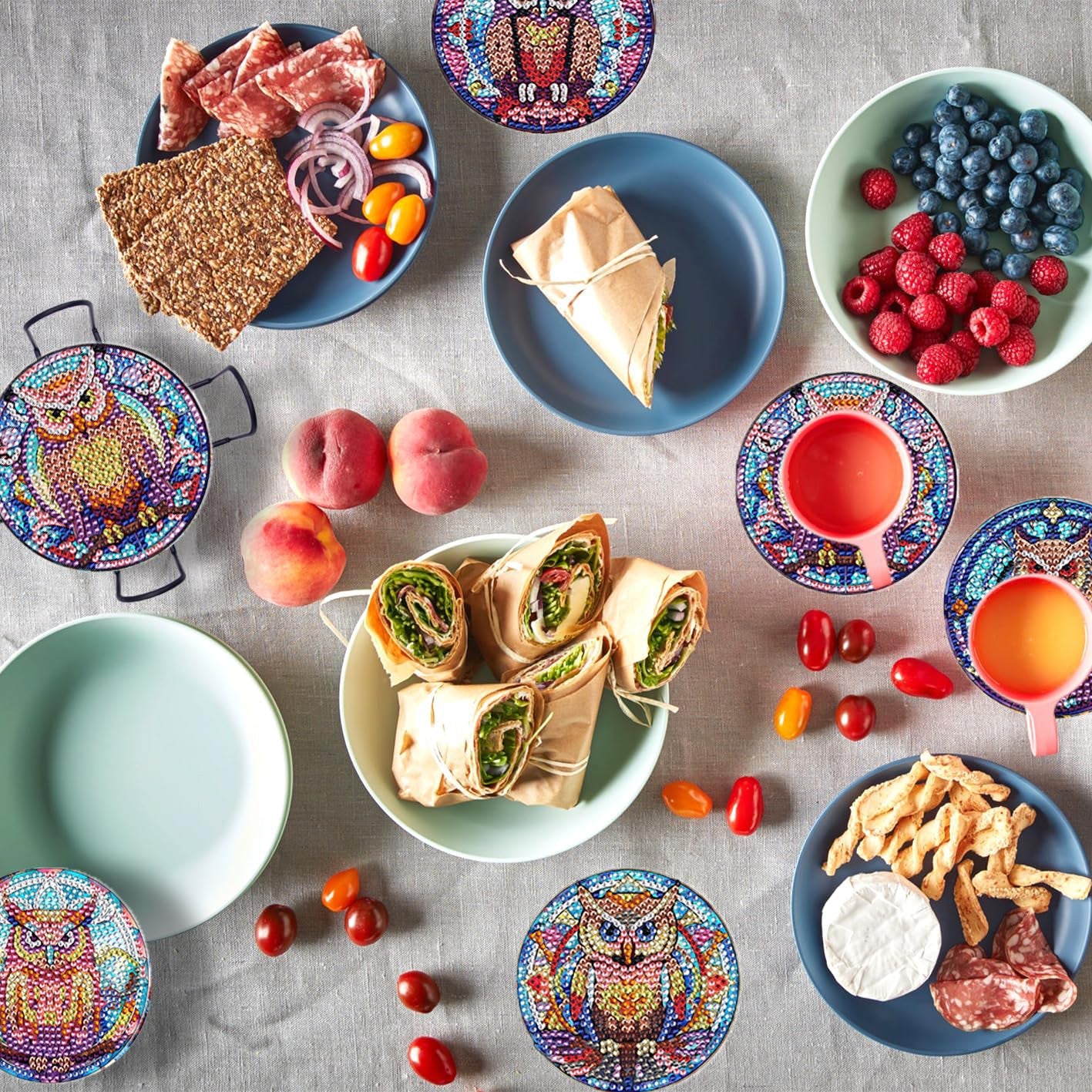 Diamond Painting Onderzetter | Uilen (Set Van 6) | Zonder Beugel