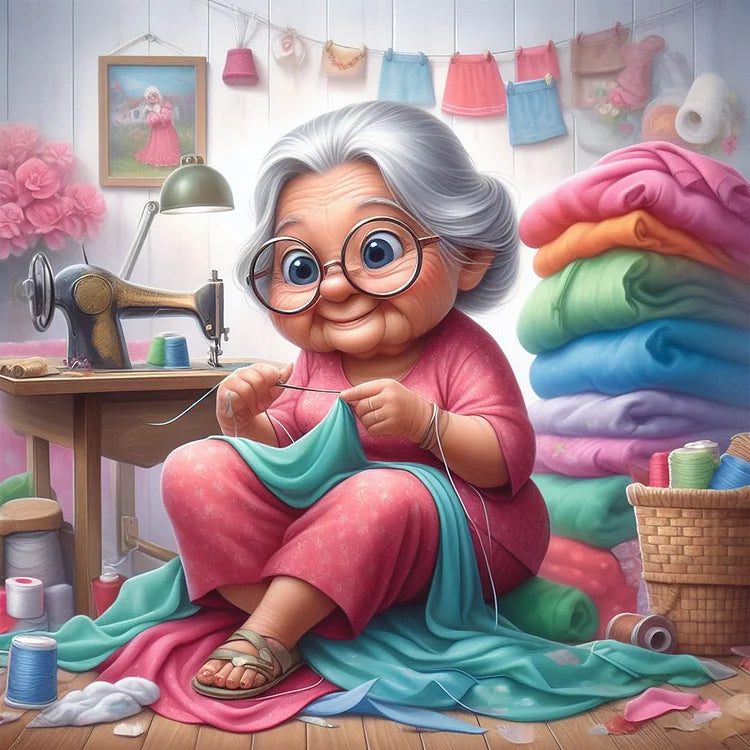 Oude Dame Met Naaimachine