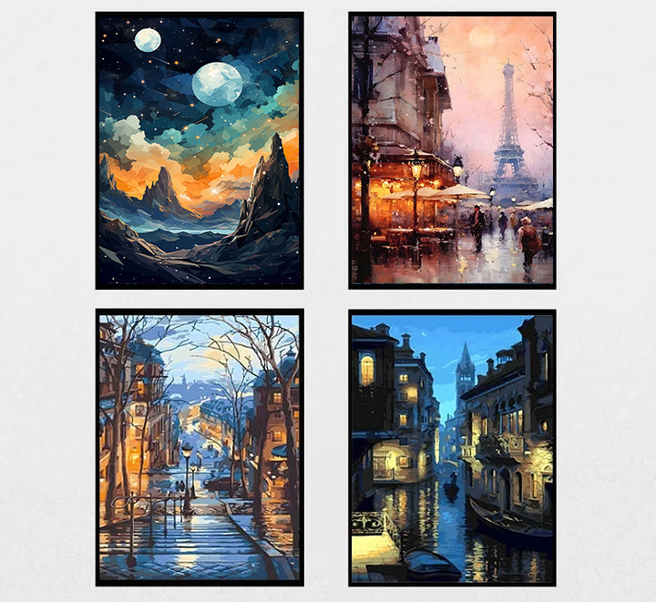 Canvas schilderij 4-delige set - Landschap (40x60cm))
