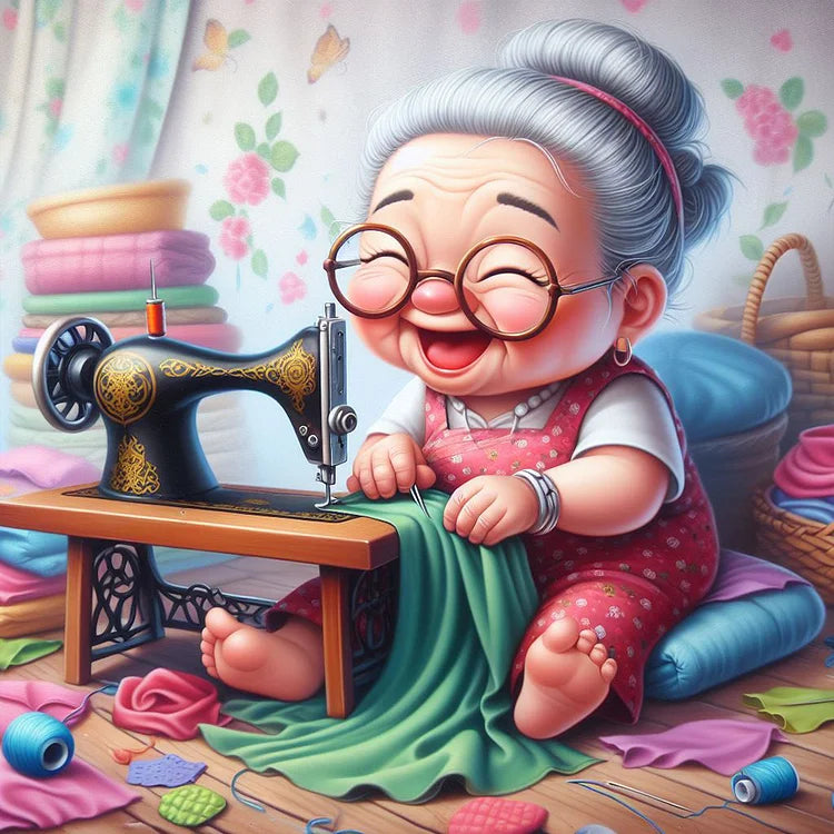 Oude Dame Met Naaimachine