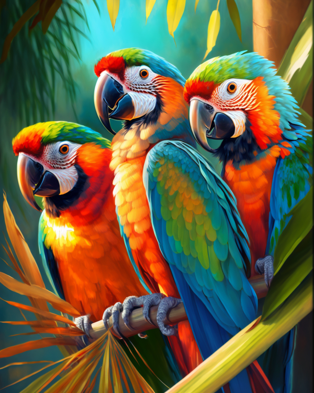 Drie Prachtige Papegaaien