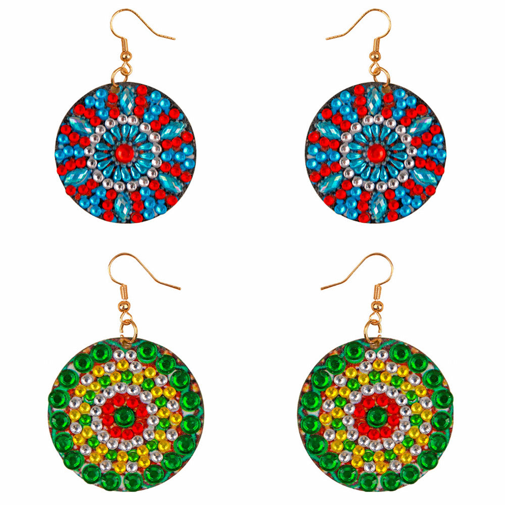 Diamant beschilderde oorbellen | Rond | 4 stuks