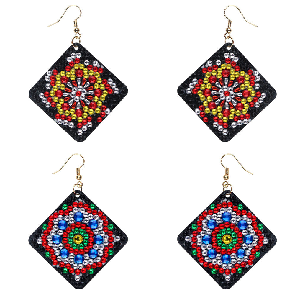 Diamant beschilderde oorbellen | Vierkant | 4 stuks
