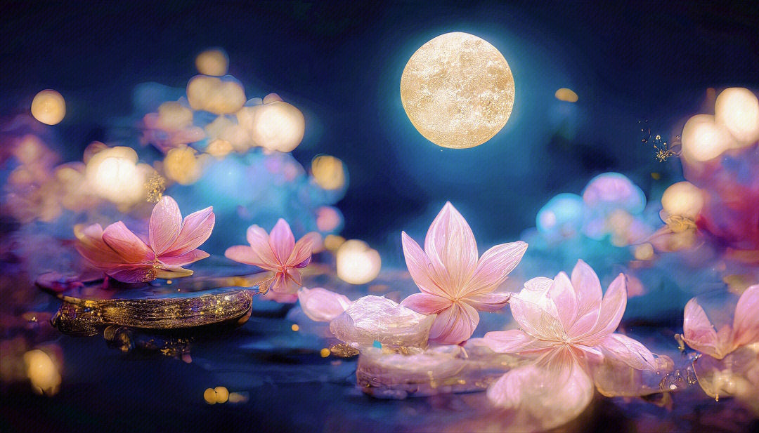 LOTUSBLOEMEN ONDER DE HELDERE MAAN