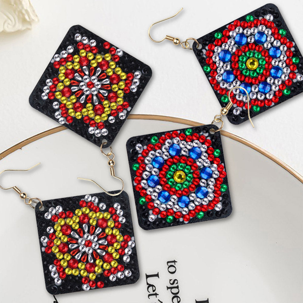 Diamant beschilderde oorbellen | Vierkant | 4 stuks