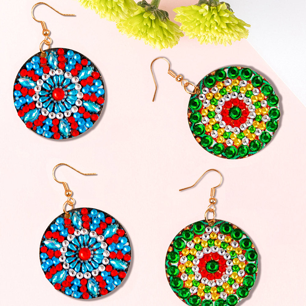 Diamant beschilderde oorbellen | Rond | 4 stuks