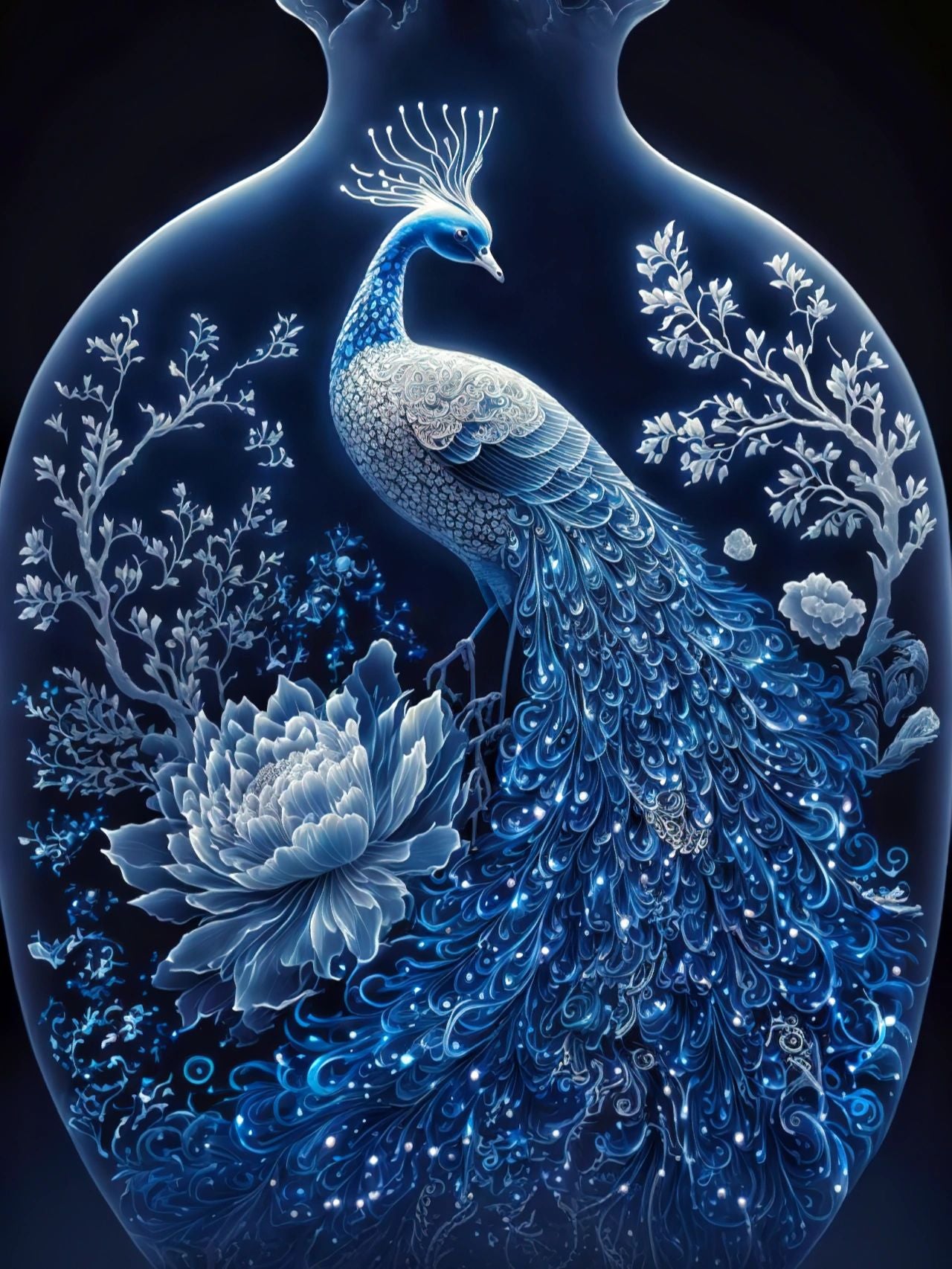 5D Diamond Painting 60x110cm - Blauwe pauw - Volledige Set - Inclusief Pen  Schudbakje