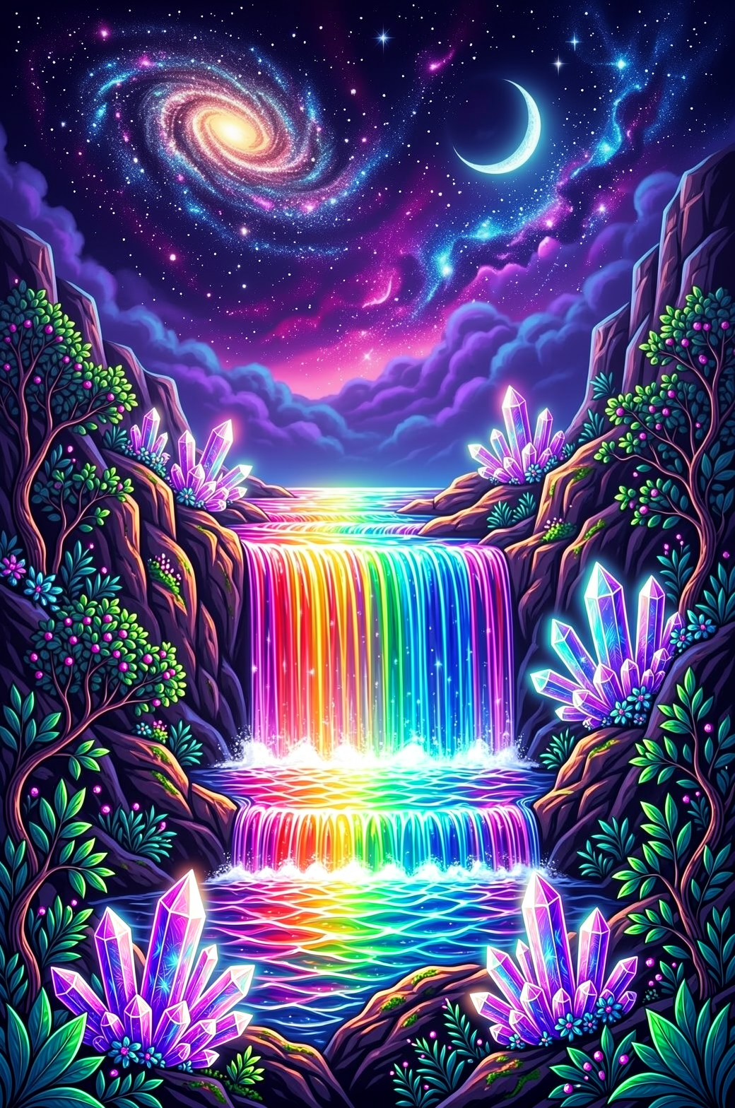 Landschap met regenboogwaterval