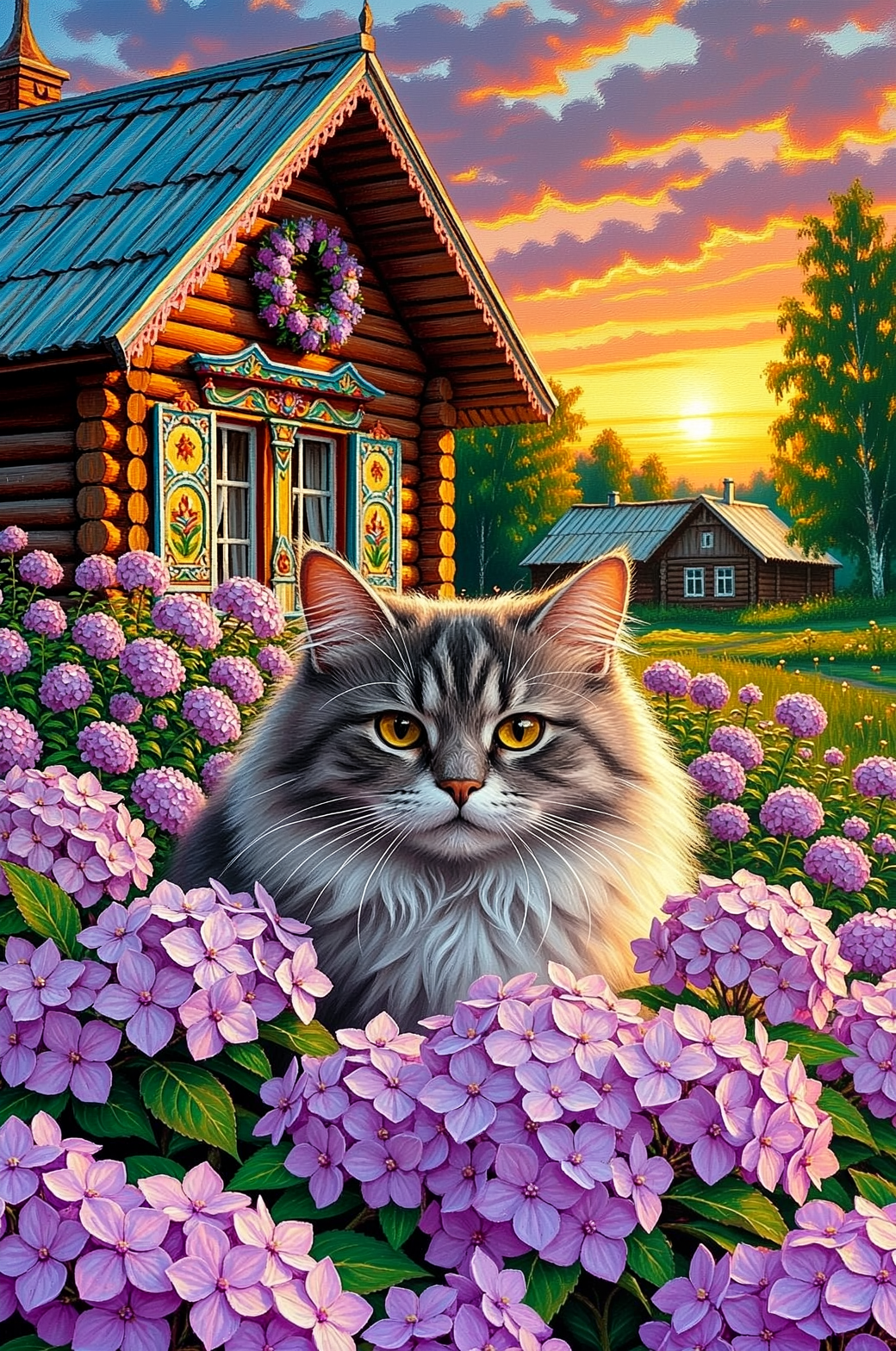 Kat tussen bloemen