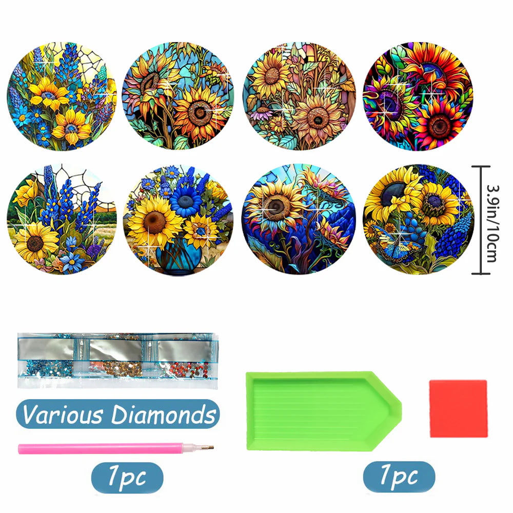 Diamond Painting Onderzetter | Zonnebloem (Set Van 8) | Zonder Beugel