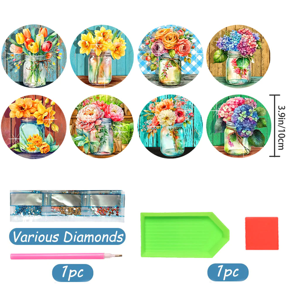 Diamond Painting Onderzetter | Prachtige Bloemen (Set Van 8) | Zonder Beugel