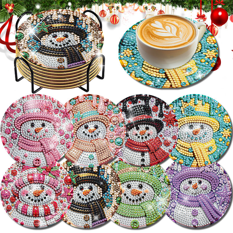 8 stuks set DIY Diamond Painting Coaster | Kerst Sneeuwman