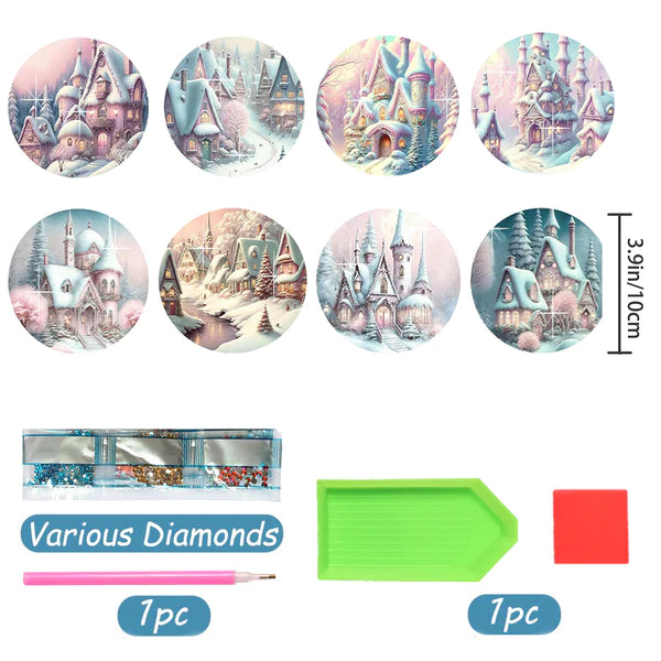 Diamond Painting Onderzetter | Fantasie Huis (Set Van 8) | Zonder Beugel