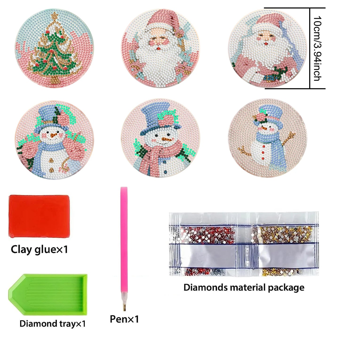 Diamond Painting Onderzetter | Roze Kerstmis (Set Van 6) | Zonder Beugel