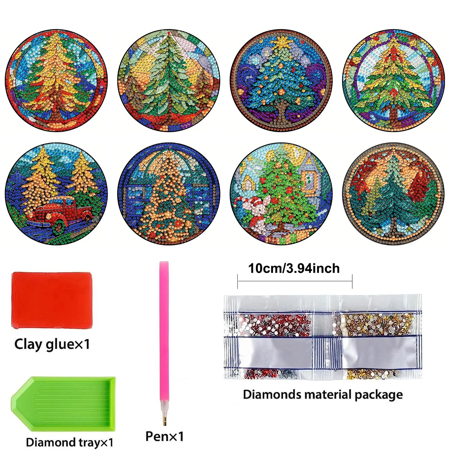 Diamond Painting Onderzetter | Kerstboom (Set Van 8) | Zonder Beugel