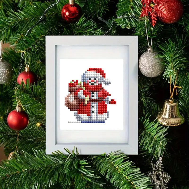 9-delige mini vierkante diamantschilderij - Kerstsneeuwman