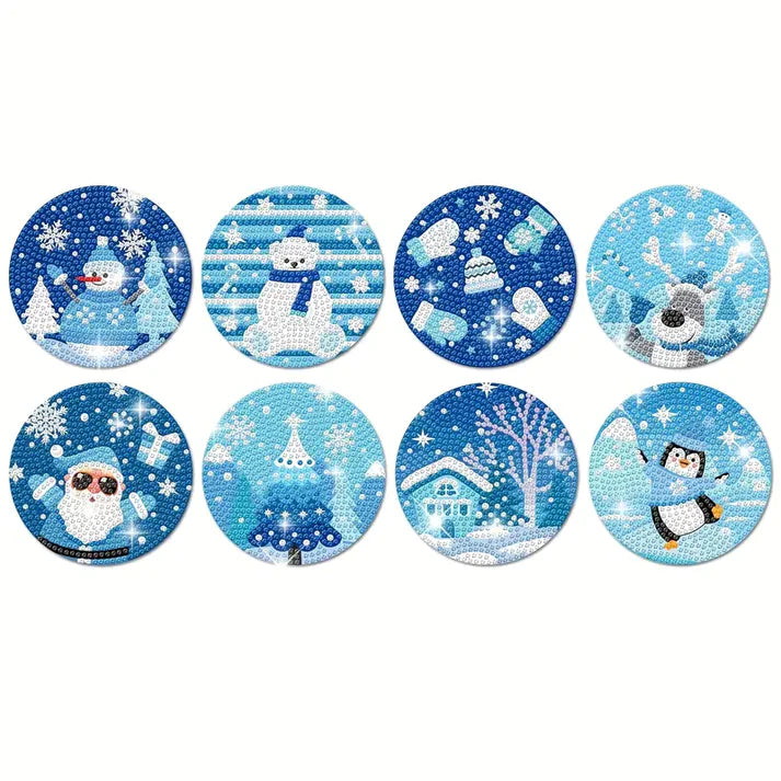 Diamond Painting Onderzetter | Winter (Set Van 8) | Geen Houder