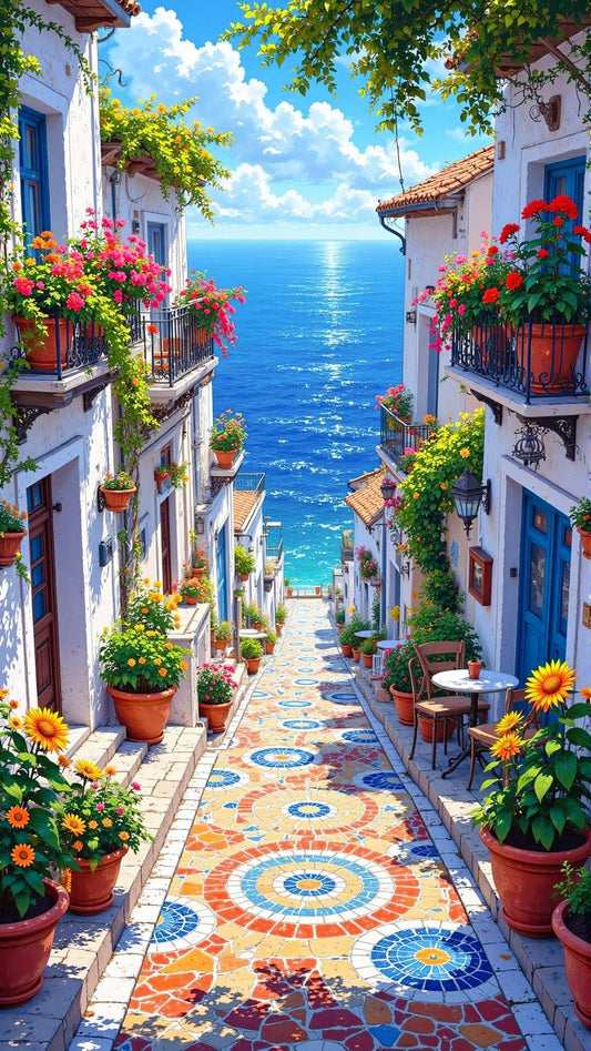 Kuststraat in Santorini-stijl