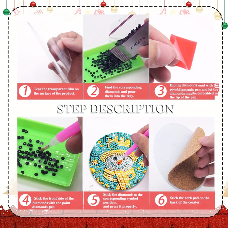 8 stuks set DIY Diamond Painting Coaster | Kerst Sneeuwman