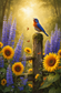 Vogels en zonnebloemen