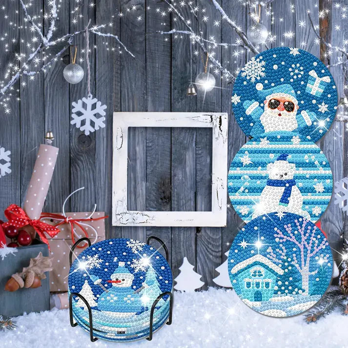 Diamond Painting Onderzetter | Winter (Set Van 8) | Geen Houder