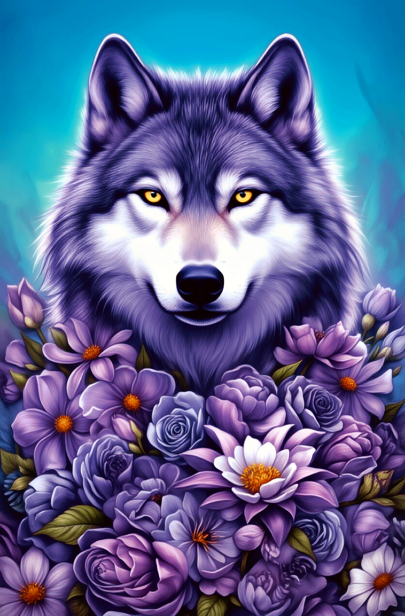 Paarse bloemenwolf