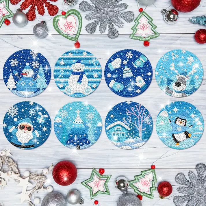 Diamond Painting Onderzetter | Winter (Set Van 8) | Geen Houder