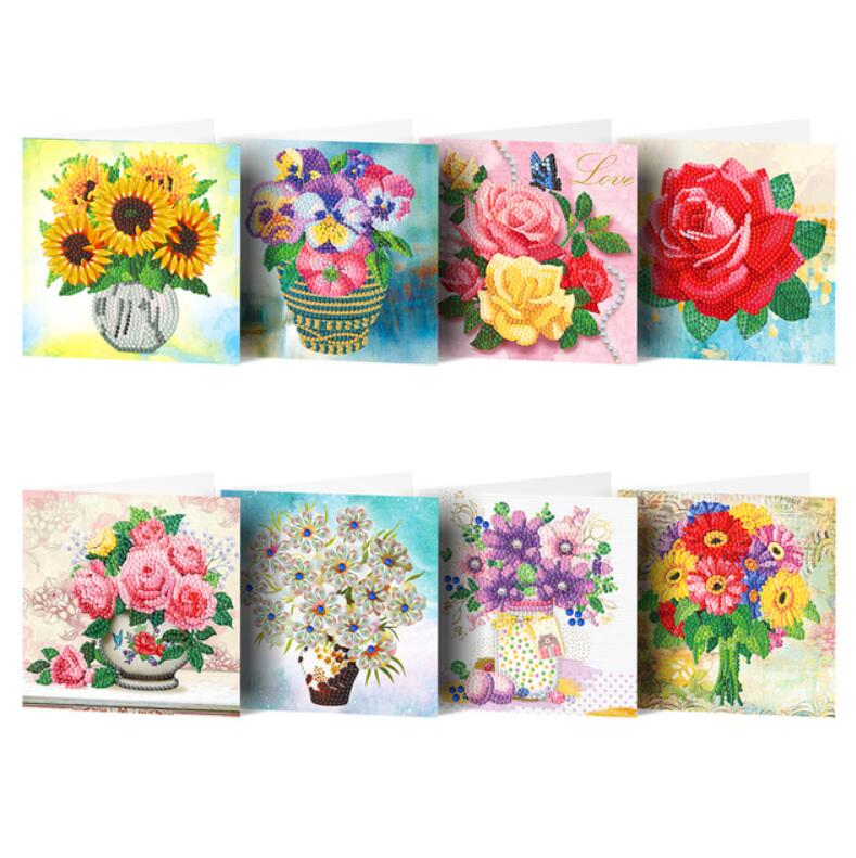 Diamond Painting Wenskaart | Bloemen (Set Van 8)