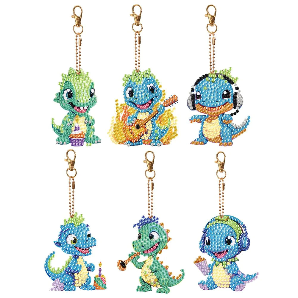 Diamond Painting Sleutelhanger Kleine Dinosaurus (Set Van 6)