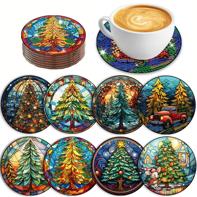 Diamond Painting Onderzetter | Kerstboom (Set Van 8) | Zonder Beugel