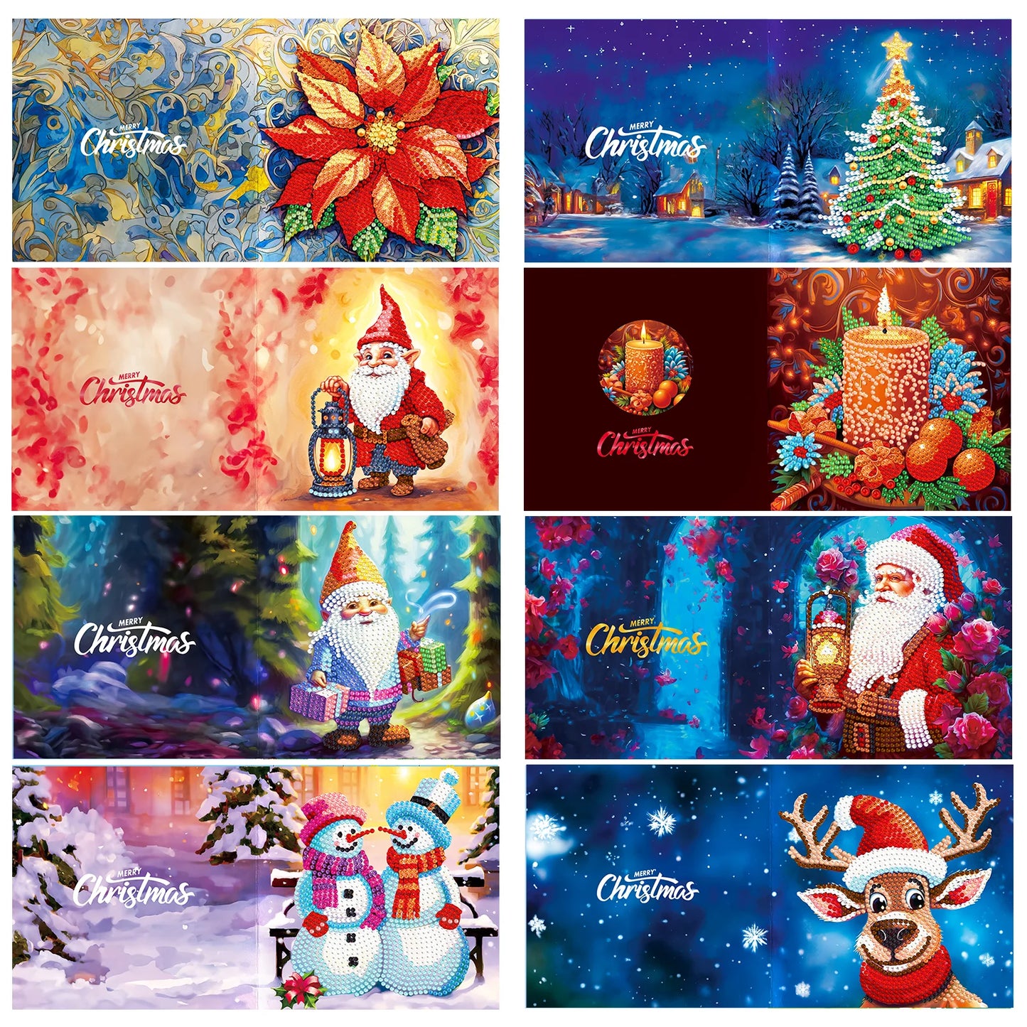 Diamond Painting Wenskaart | Kerstmis (Set Van 8)