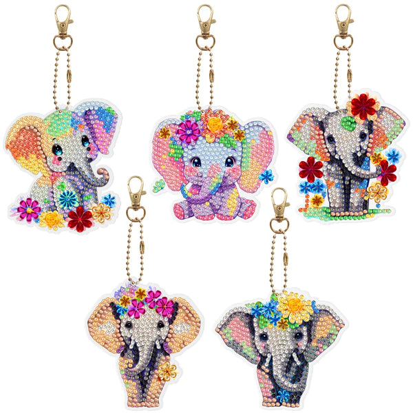 Diamond Painting Sleutelhanger Schattige Olifant (Set Van 5)