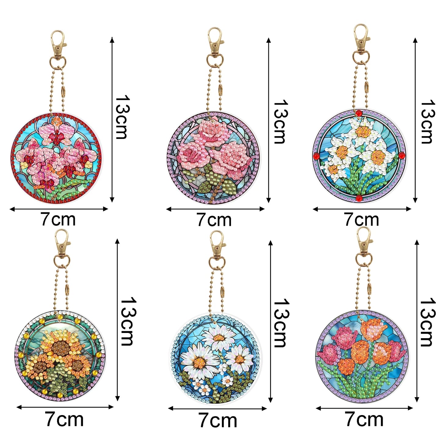 Diamond Painting Sleutelhanger Bloemen (Set Van 6)