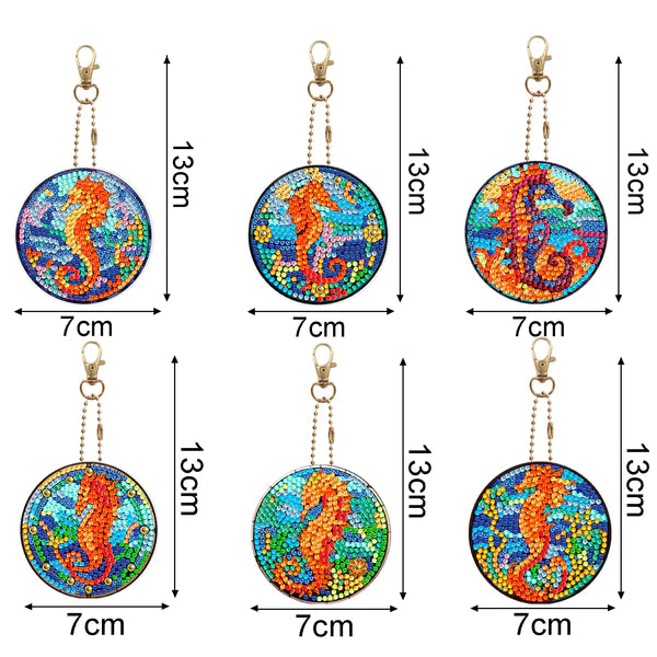 Diamond Painting Sleutelhanger Zeepaardjes (Set Van 6)