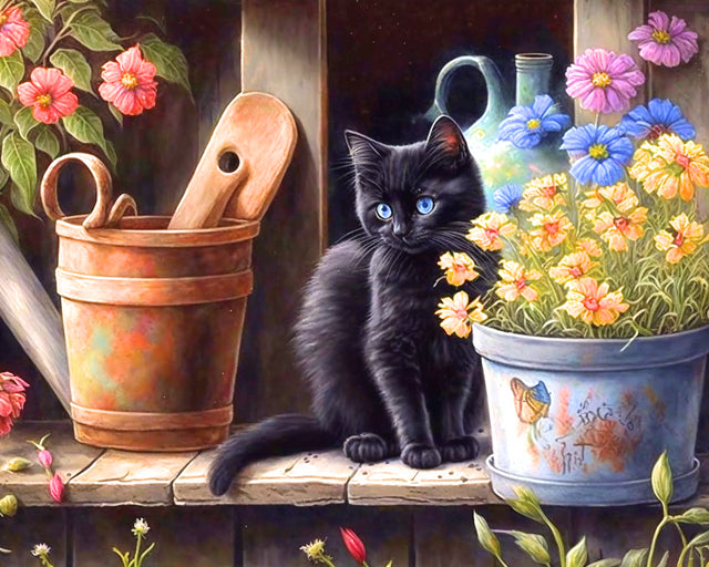 Zwarte Kat Bij De Bloempot