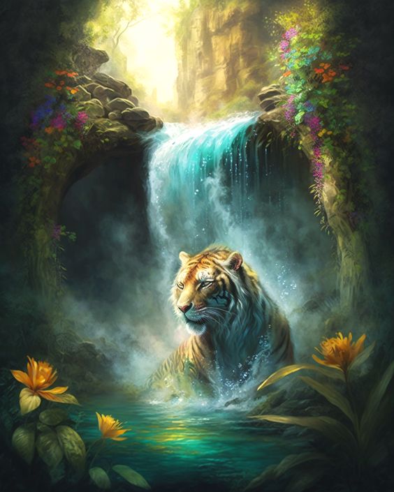 Tijger Onder De Waterval